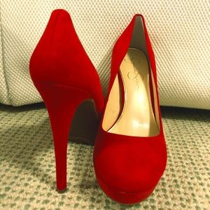 Red Suede Baleenda Pumps/ Heels Jessica Simpson